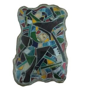 Fused glass Art tray mosaic Abstract Design Heavy Sign Peter 05 Vintage platter